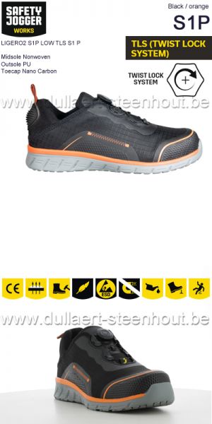 Safety Jogger sportieve werksneaker LIGERO2 S1P LOW TLS-sluiting - black / orange