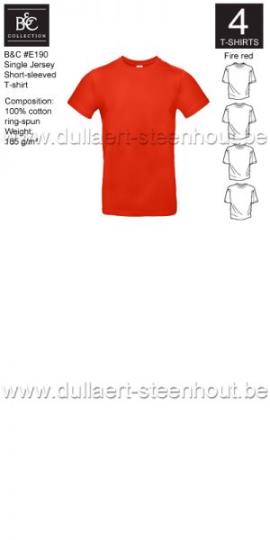 B&C - E190 T-shirt Single Jersey - fire red - 4 STUKS PROMOTIE