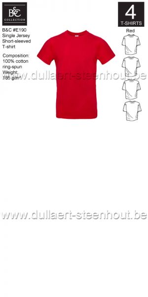 B&C - E190 T-shirt Single Jersey - red - 4 STUKS PROMOTIE