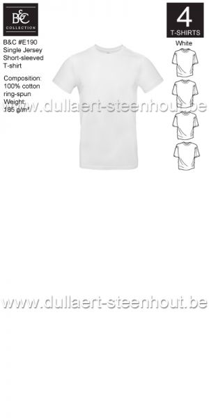 B&C - E190 T-shirt Single Jersey - white - 4 STUKS PROMOTIE