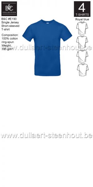 B&C - E190 T-shirt Single Jersey - royal blue - 4 STUKS PROMOTIE
