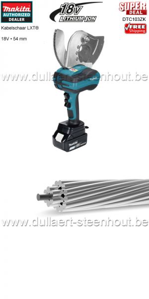 Makita 18V Accu kabelschaar LXT® DTC103ZK  voor ASCR kabel - zonder lader / zonder accu