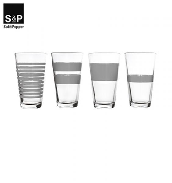 Salt&Pepper Longdrinkglas set/4 Stripes grijs