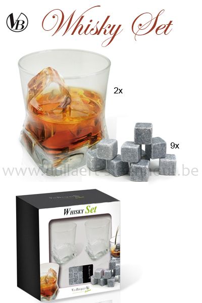 VB WHISKY-SET - 2 whisky glazen + 9 Chill stone rocks
