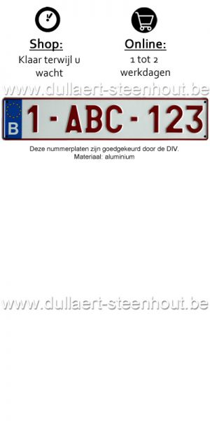 Belgische nummerplaat uit aluminium 520mm x 110mm volgens de wettelijke normen