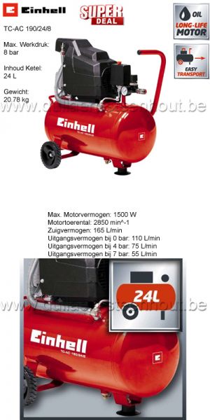 Einhell - 8 Bar compressor TC-AC 190/24/8