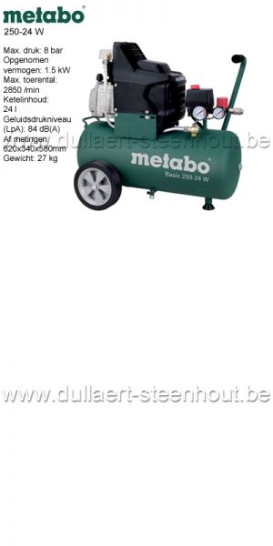 Metabo 250-24 W Compressor - 8 bar - 24 liter tankinhoud