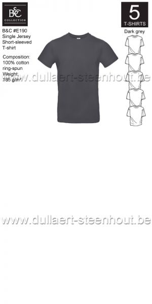 B&C - E190 T-shirt Single Jersey - dark grey - 5 STUKS PROMOTIE
