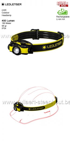 Led Lenser hoofdlamp iH5R met 400 Lumen + helmbevestiging - EAN 4058205016025