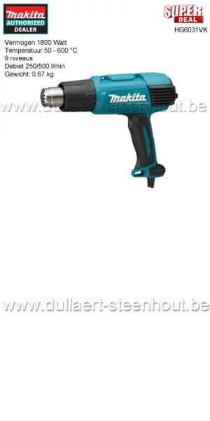 Makita  Heteluchtpistool 1800W HG6031VK  met toebehoren + koffer - EAN : 0088381857345