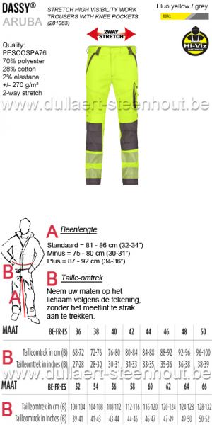 DASSY® ARUBA (201063) Signalisatie stretch werkbroek met kniezakken - fluogeel/grijs