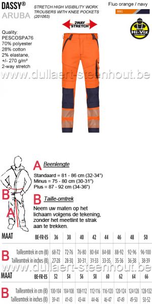 DASSY® ARUBA (201063) Signalisatie stretch werkbroek met kniezakken - fluo oranje/navy