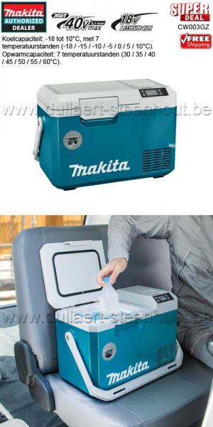 Makita CW003GZ vries- koeklbox met verwarmfunctie 7L 40V - 18V - 12-24DC - 230V AC