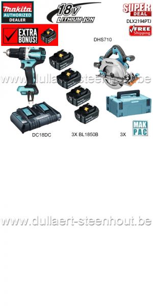 Makita Combopack 18V DLX2194PTJ boor-schroefmachine DDF484 + cirkelzaag DHS710