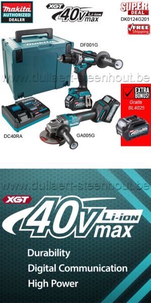 Makita Combopack XGT 40Vmax DK0124G201 2 accu machines + 2x accu BL4040 + lader