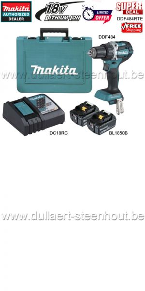 Ultimate power deal Makita DDF484RTE accu boor-schroefmachine met 2x accu BL1850
