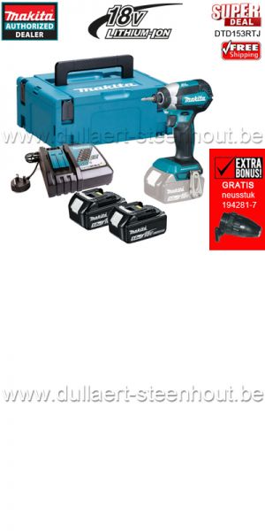 Ultimate power deal Makita  DTD153RTJ slagschroevendraaier + 2x accu BL1850 + lader