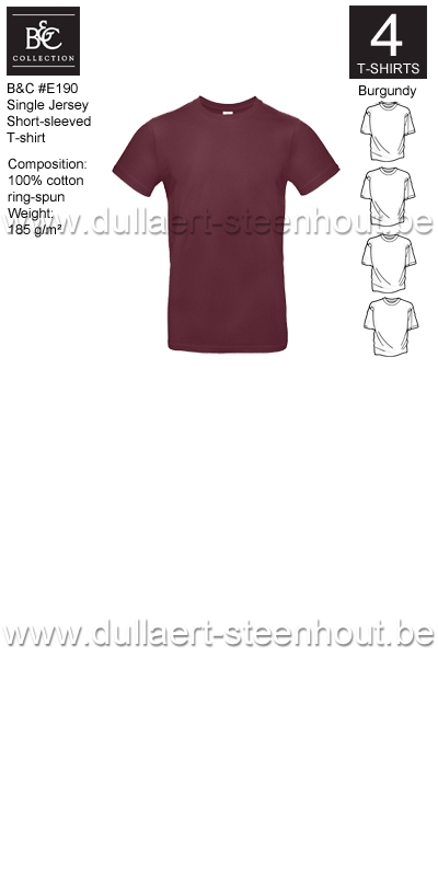 B&C - E190 T-shirt Single Jersey - burgundy - 4 STUKS PROMOTIE