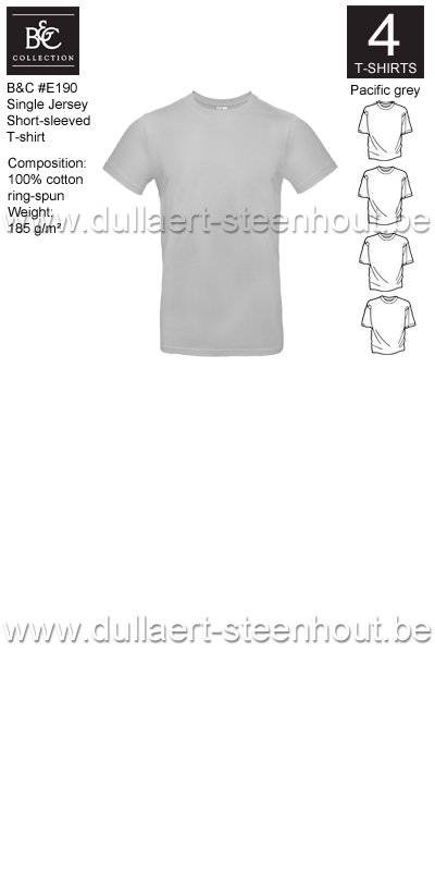 B&C - E190 T-shirt Single Jersey - pacific grey - 4 STUKS PROMOTIE