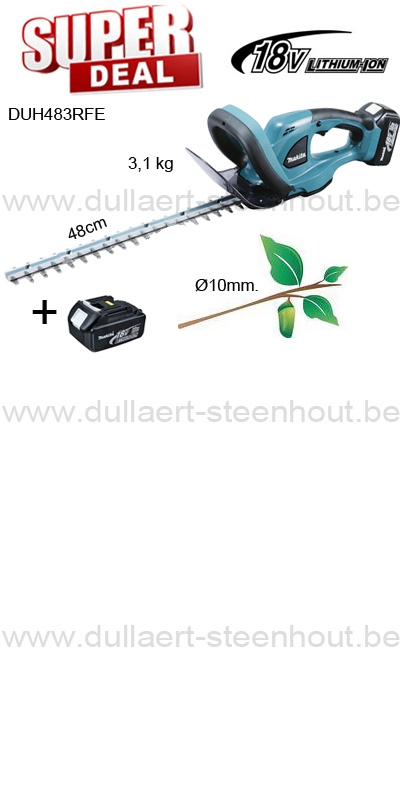 Dullaert-Steenhout Ninove | Makita DUH483RFE Accu heggenschaar LXT 18V met 2 batterijen 18V 3.0 Ah