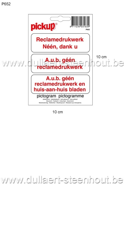 Pickup - Pictogram sticker GEEN RECLAME 10x10cm - P652