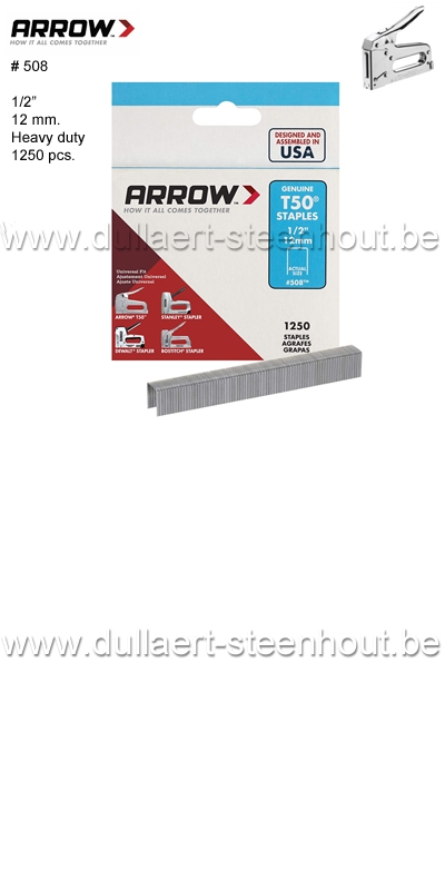 verraad houding Toepassing Dullaert-Steenhout Ninove | Arrow - 1250 Nieten 1/2 - lengte 12 mm. voor  nietmachine / tacker T50